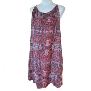 Lucky Brand rust coral orange blue paisley shift dress with pockets M